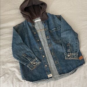 Zara Blue Denim Kids Jacket with Brown Hood